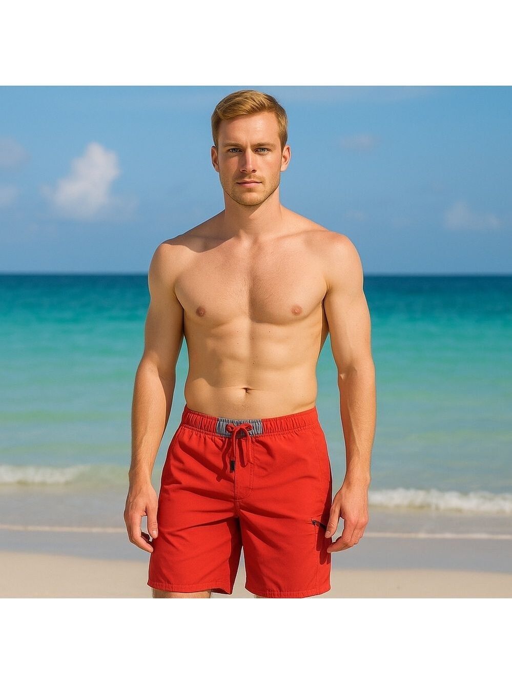 Quiksilver Waterman Red Gray Swim Summer Trunks  Men Size M Pre-Owned Eco Style